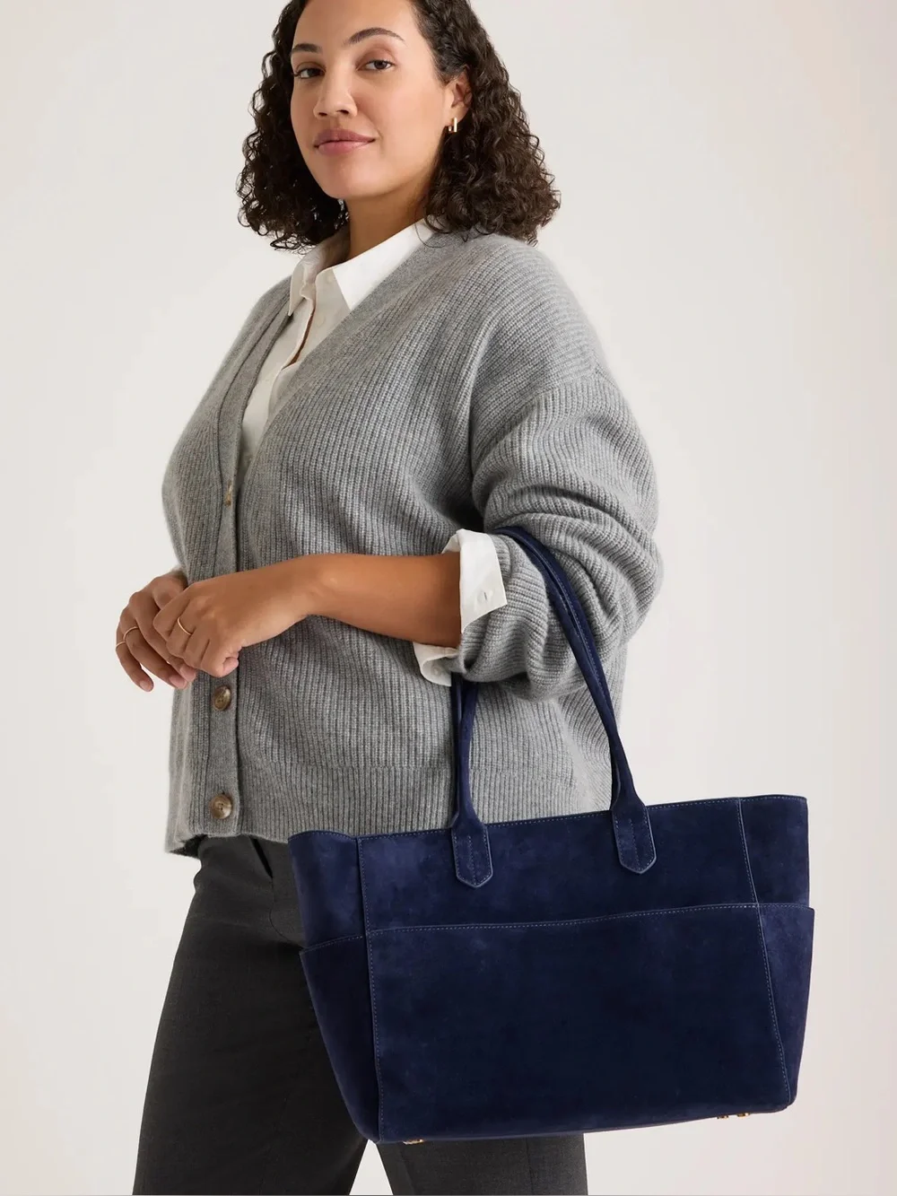 Quince Hudson Suede Tote in midnight blue